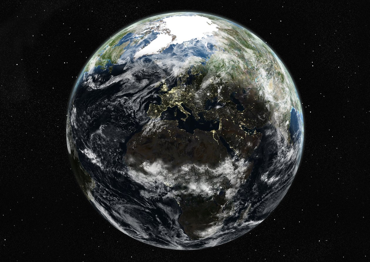 Globus sentrert på Europa og Afrika, ekte fargesatellittbilde av Unknown