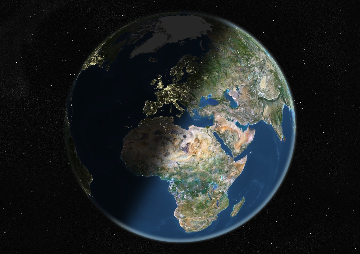 Globus sentrert på Europa og Afrika, ekte fargesatellittbilde av Unknown