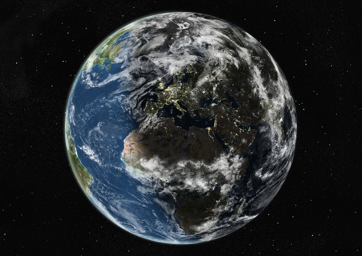 Globus sentrert på Europa og Afrika, ekte fargesatellittbilde av Unknown