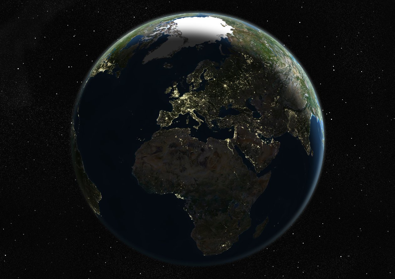 Globus sentrert på Europa og Afrika, ekte fargesatellittbilde av Unknown