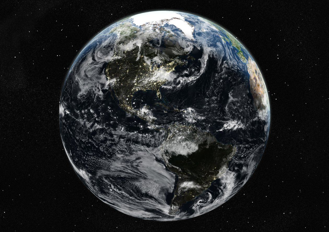 Globus sentrert på Amerika, ekte fargesatellittbilde av Unknown