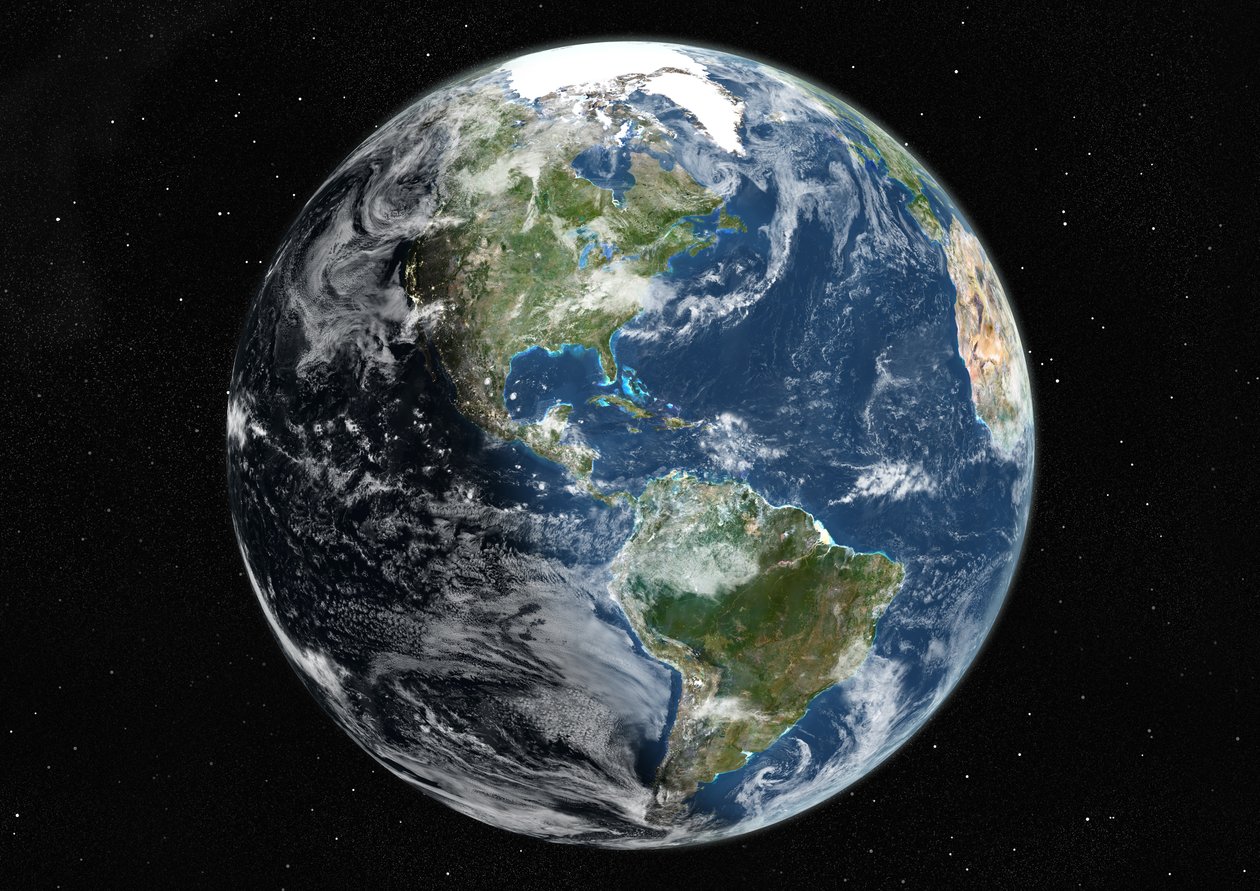 Globus sentrert på Amerika, ekte fargesatellittbilde av Unknown