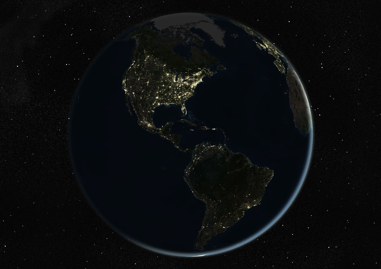 Globus sentrert på Amerika, ekte fargesatellittbilde av Unknown