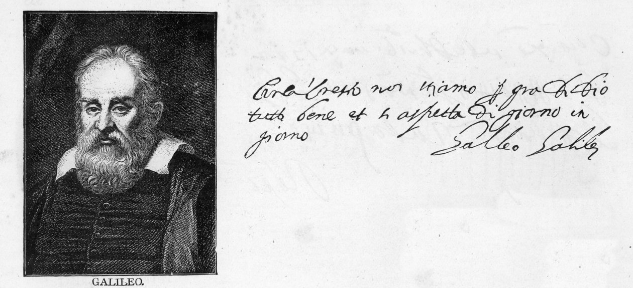 Håndskrift og signatur av Galileo Galilei fra et brev til hans yngre bror, Michelangelo i Vilnius, Litauen, skrevet i Padua, 20. november, 1601 av Unknown
