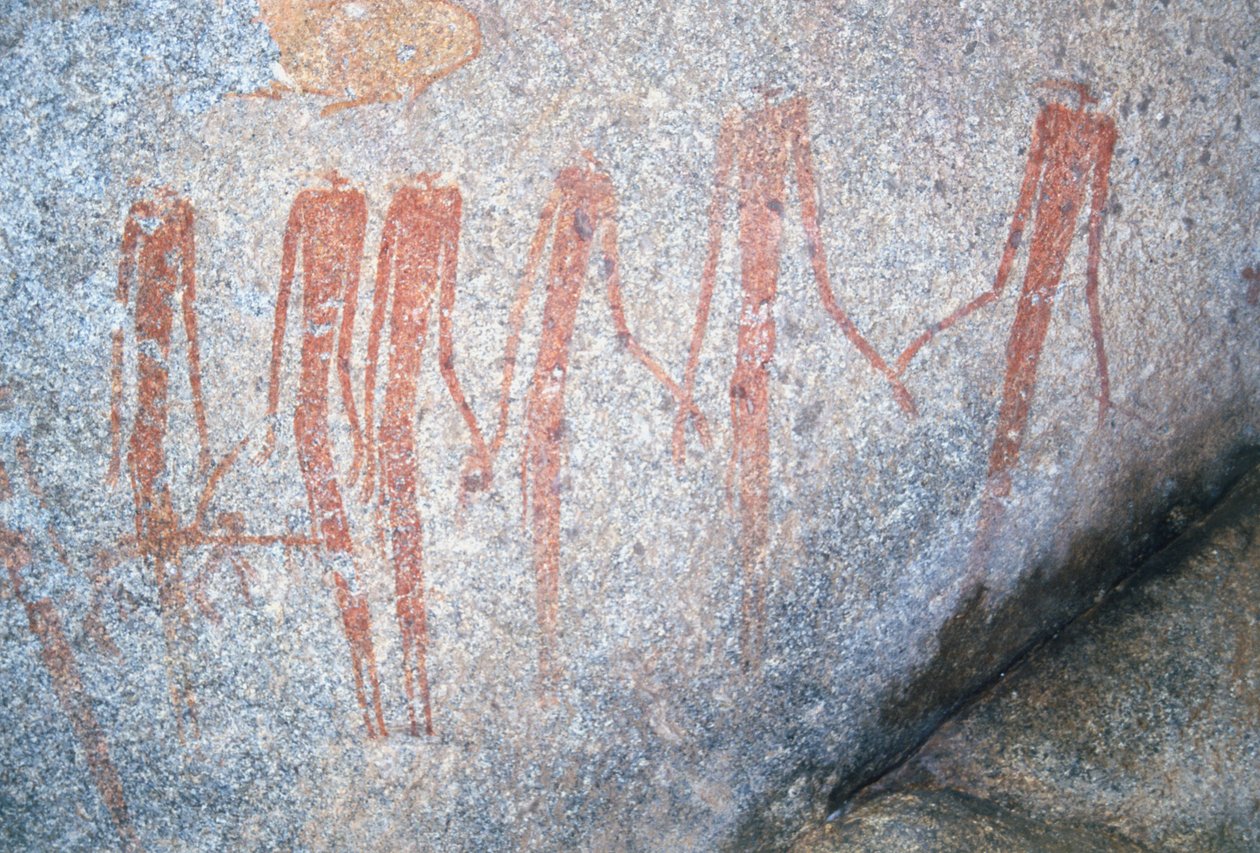 Inanke-fjellmalerier fotografert i en hule i Matobo nasjonalpark, Zimbabwe. 1. april 1998. av Unknown