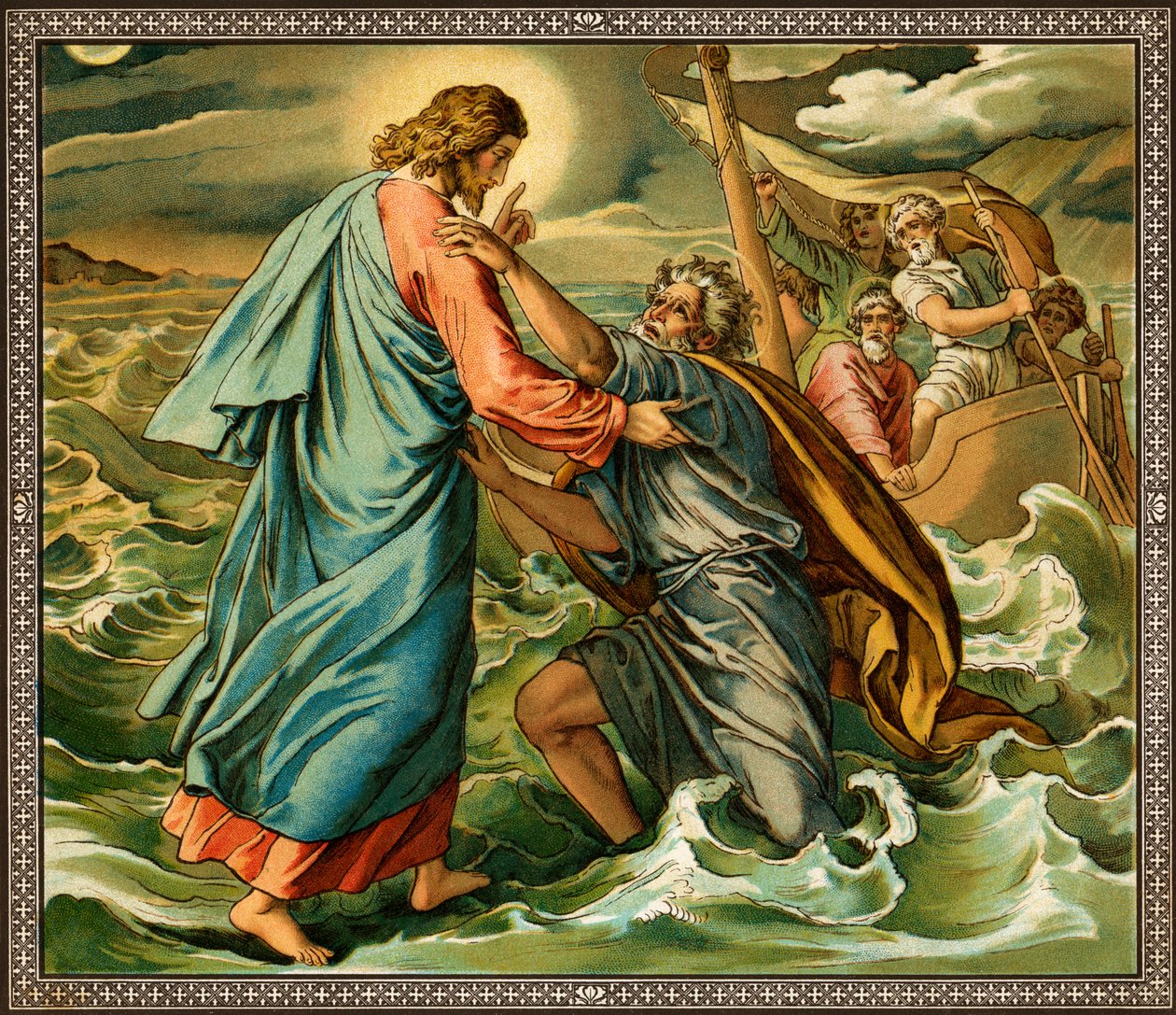Jesus irettesetter Peters vantro - Bibelen av Unknown