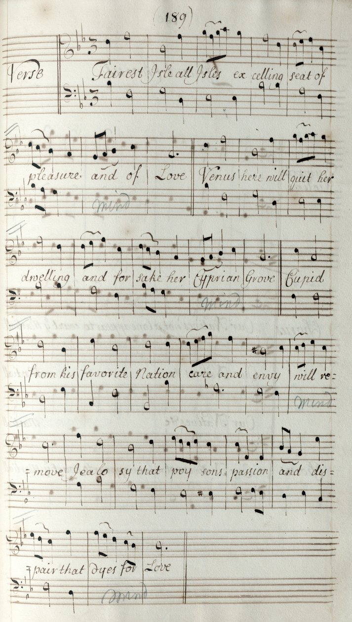 King Arthur manuskriptpartitur, av Henry Purcell av Unknown