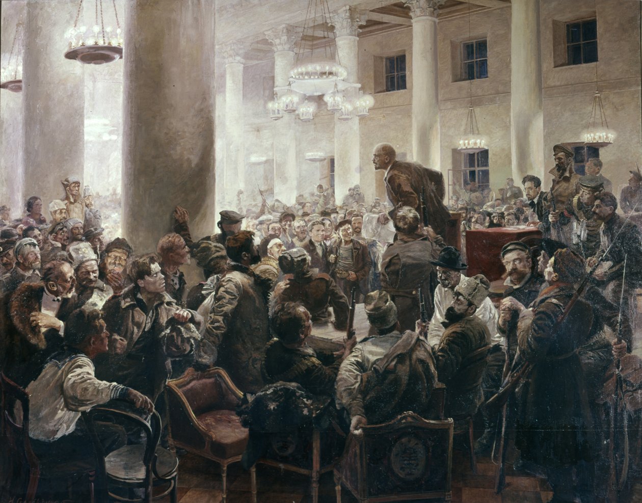 Lenin taler på den russiske sovjetkongressen i hele union av I, A, Serebryany, Central Lenin Museum, Leningrad, Møte av V, I, Lenin med N, K, Krupskoy. av Unknown
