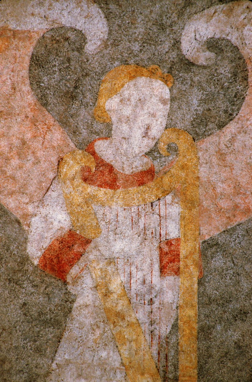 Loire Atlantique N* 081 - St-Sulpice des Landes - Kirke kjent som den "gamle landsbyen" - veggmaleri fra 1400-tallet - Hvelvets engel som spiller "rebec"" (fiol) av Unknown