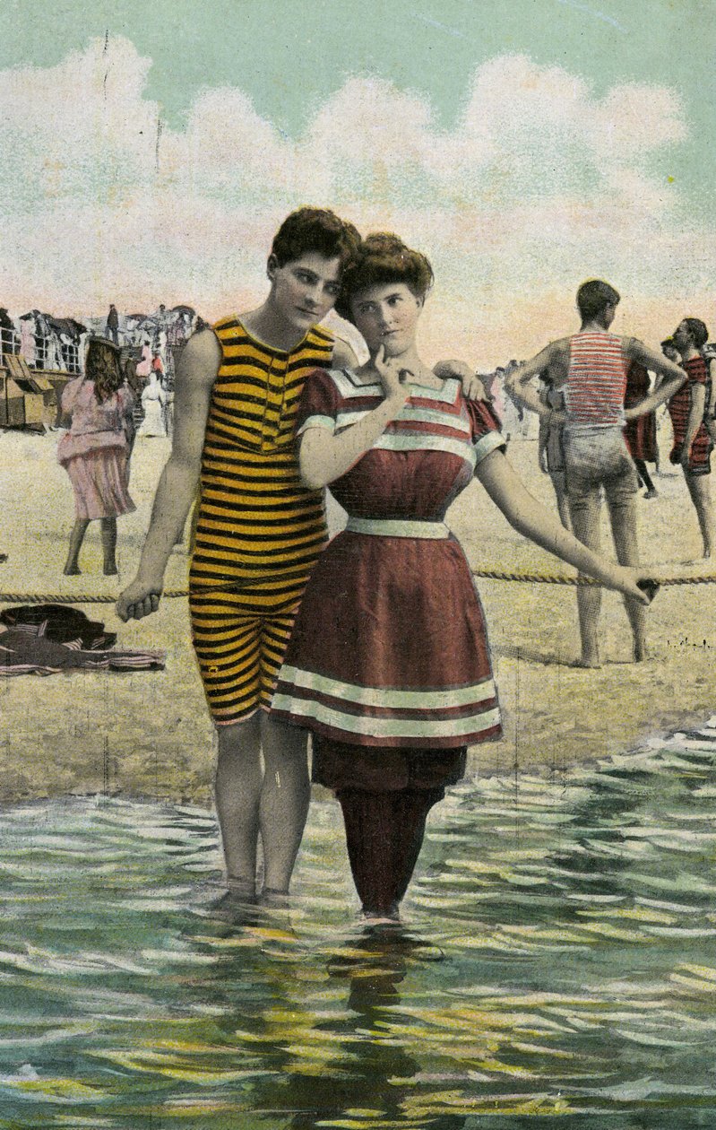 Elskere på stranden ca. 1900 (håndfarget bilde) av Unknown