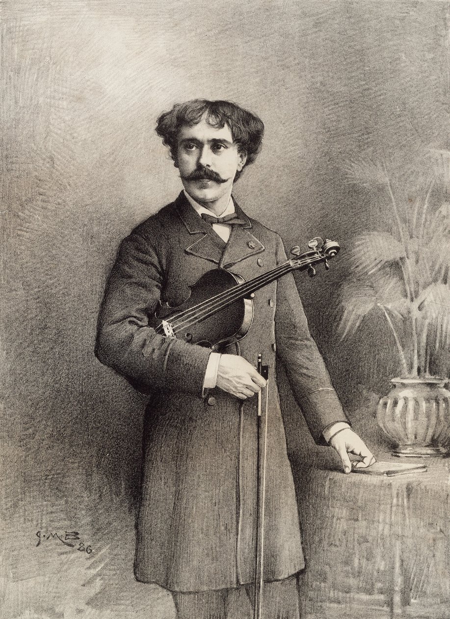 Paul av Sarasate. holder fiolin. av Unknown