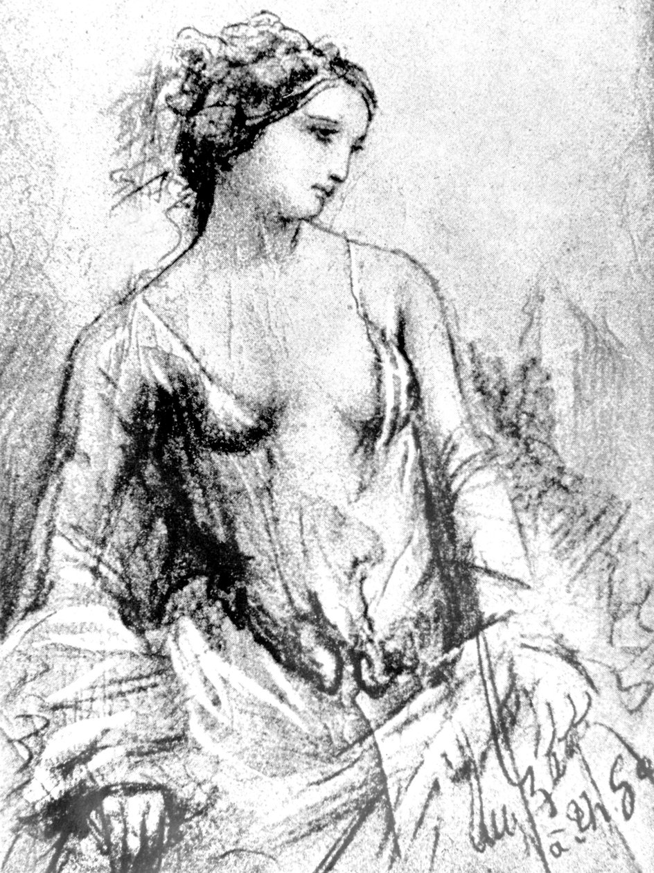 Portrett av Apollonie Sabatier som var Baudelaires elskerinne i 1852, tegning av Unknown