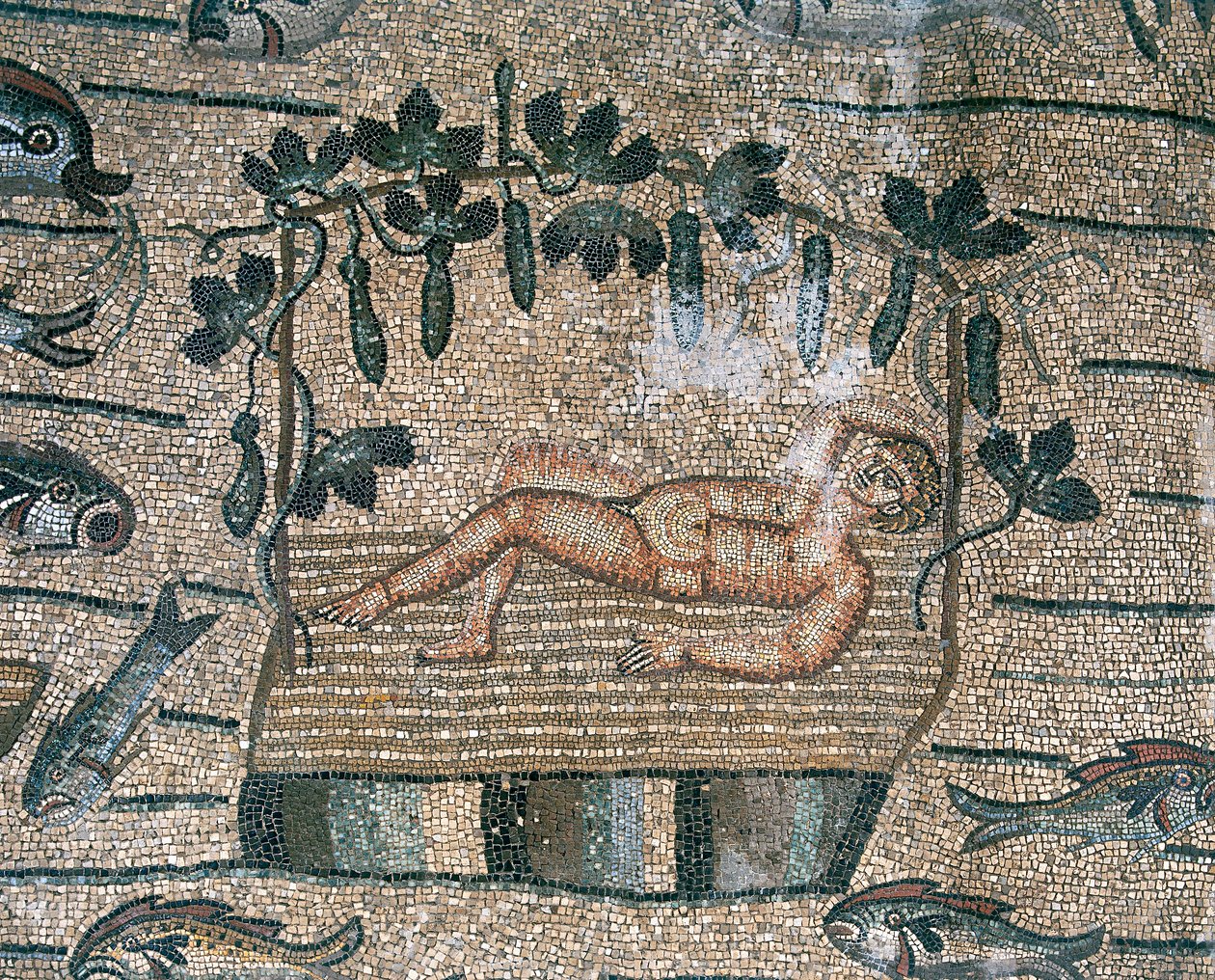 Profeten Jonas i ro, spesielt gulvet i den paleo-kristne basilikaen i Aquileia, Udine av Unknown