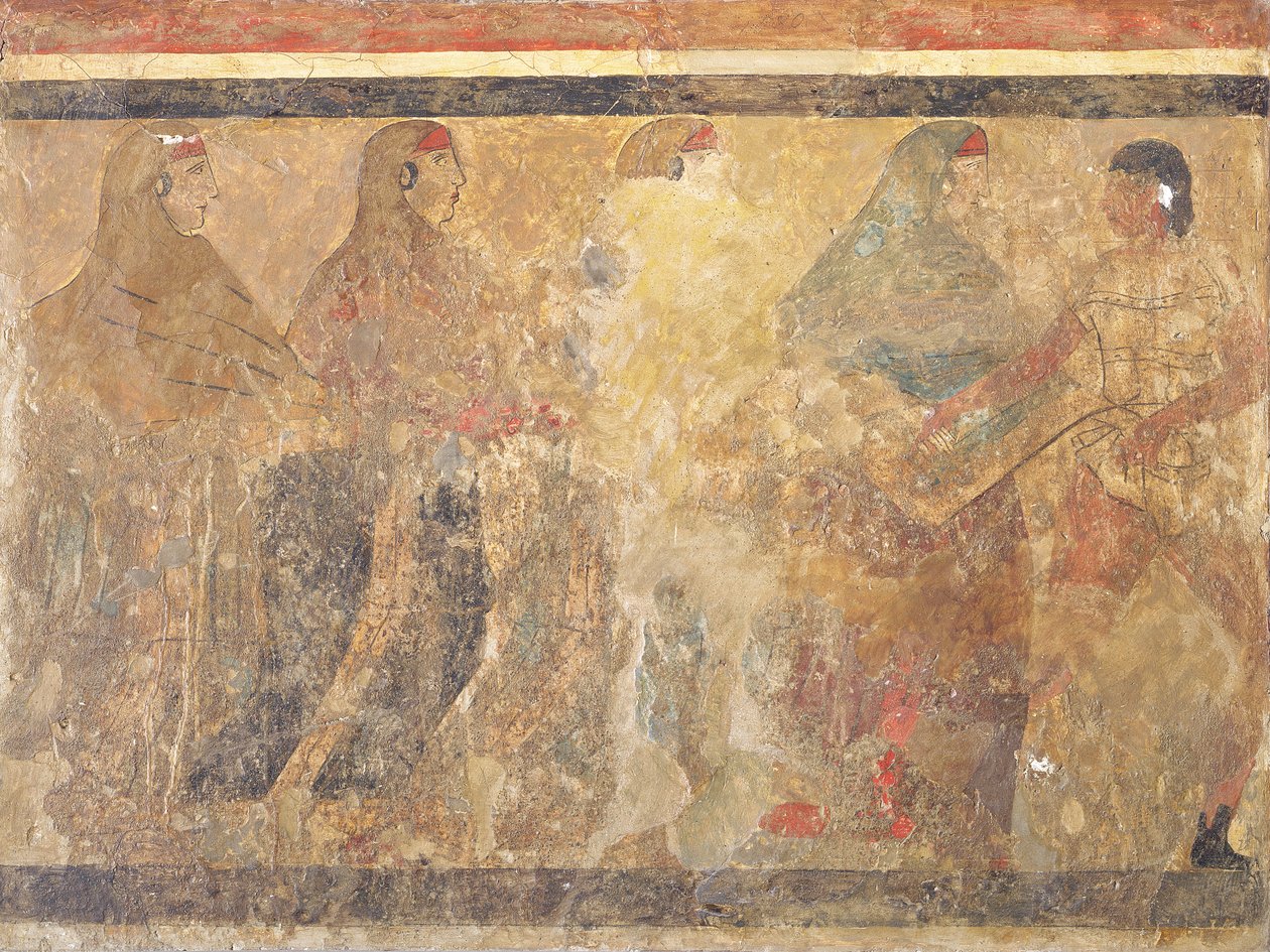 Rituell begravelsesdans, dekorasjon fra grav nr. 11 fra Via dei Cappuccini, Ruvo, 500-tallet f.Kr av Unknown