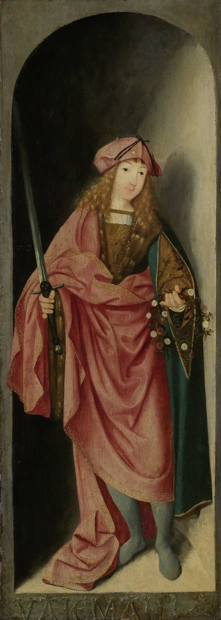 Saint Valerian, venstre fløy av en triptyk tilskrevet Master of the Brunswick Diptych, ca. 1490-1500 av Unknown