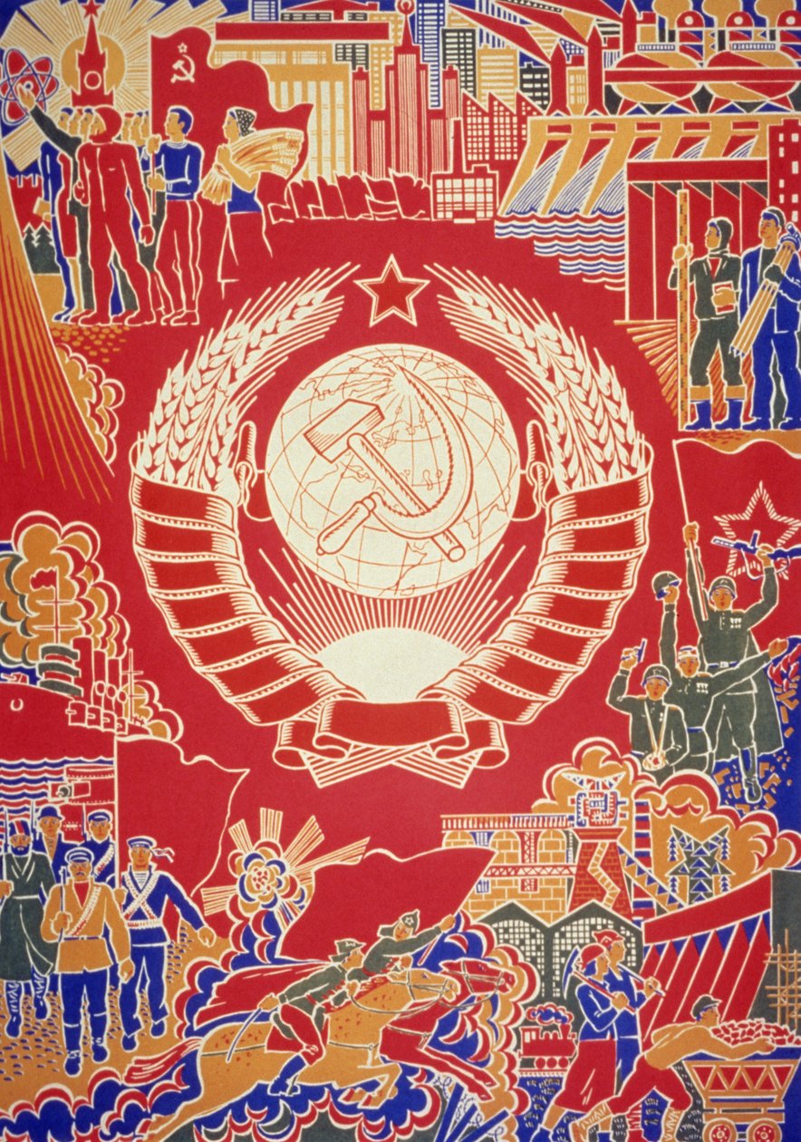 Sovjetisk propagandaplakat av Boris Parmeev (Parmeyev) kalt Under the Sun of the Motherland We Strengthen, USSR, 1970-tallet. av Unknown