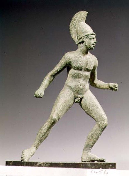 Statue av en skjeggløs kriger i holdningen til Ajax, sønn av Oileus, Roman, 350-300 f.Kr. (bronse) av Unknown