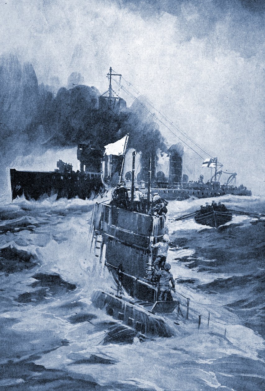 Den tyske ubåten U 18 overgir seg etter å ha blitt rammet, 1914 . av Unknown