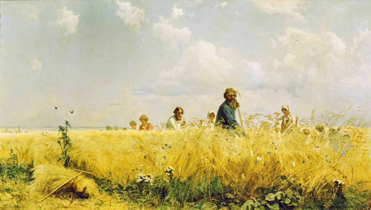 The Mowers et maleri av livegne av Grigory Miasoyedov, 1887. av Unknown