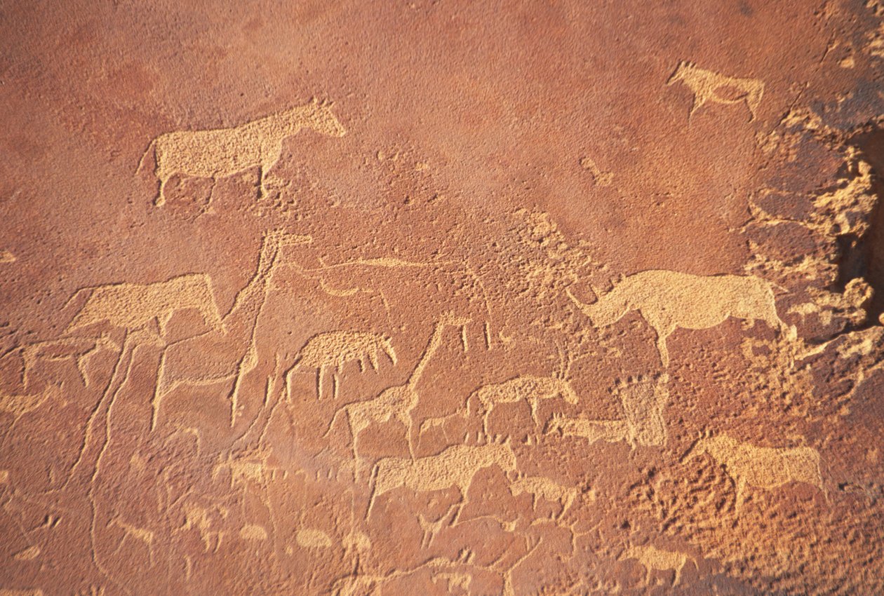 Twyfelfontein, sør for Khorixas, har en av de mest omfattende ansamlingene av forhistoriske bergmalerier i Namibia malt av Damara-folket for 5-6000 år siden. Overveiende portrettert er løve av Unknown