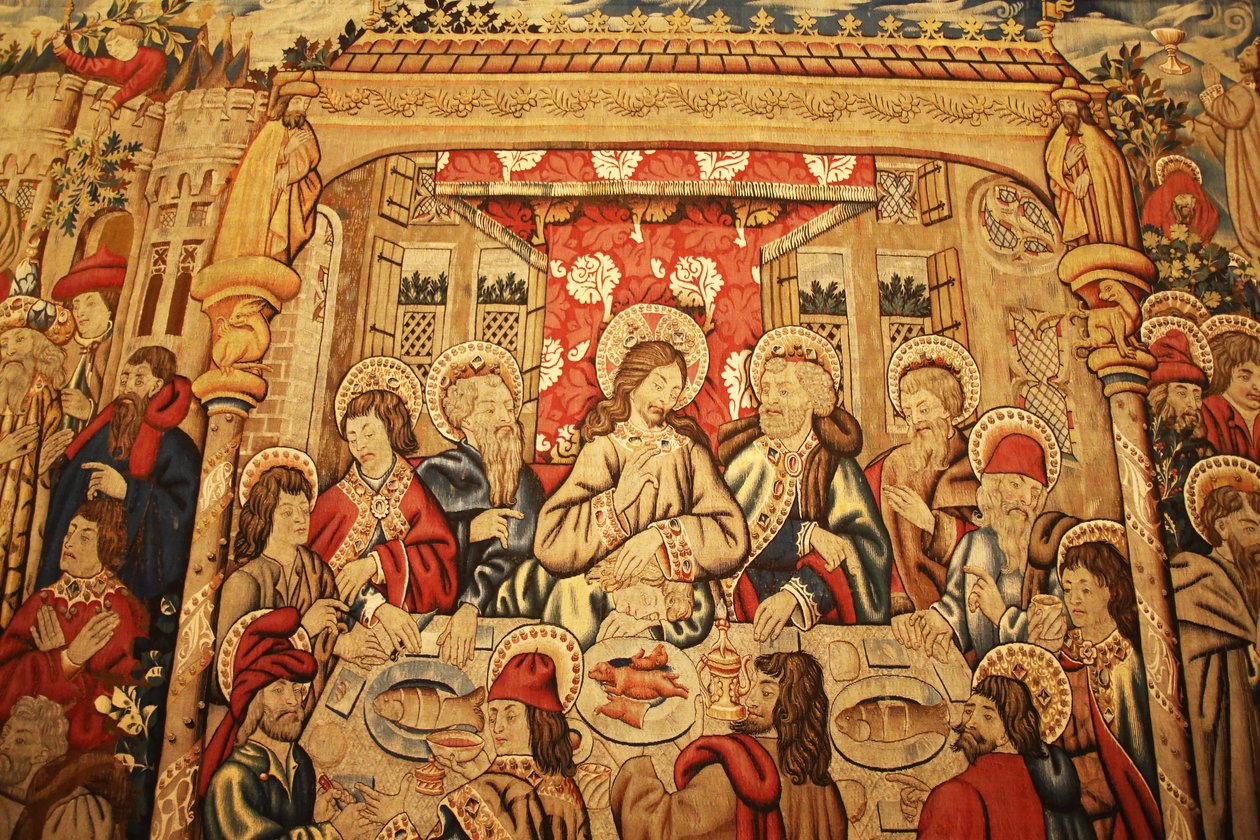 Vatikanmuseet: billedvev med nattverden - (fra Episodes from the Passion, Tournai?, slutten av 1400-tallet) (Galleria di San Pio V, St Pius V Gallery) av Unknown