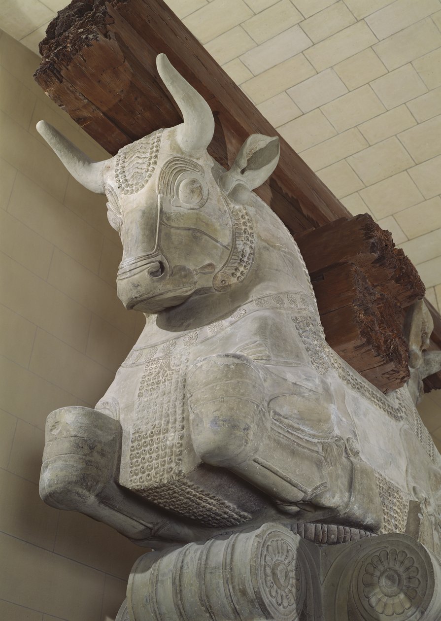 Hovedstad i persisk stil fra en kolonne av Apadana, fra palasset til Darius den store i Susa, Iran, ca. 500 f.Kr. (kalkstein) av Achaemenid