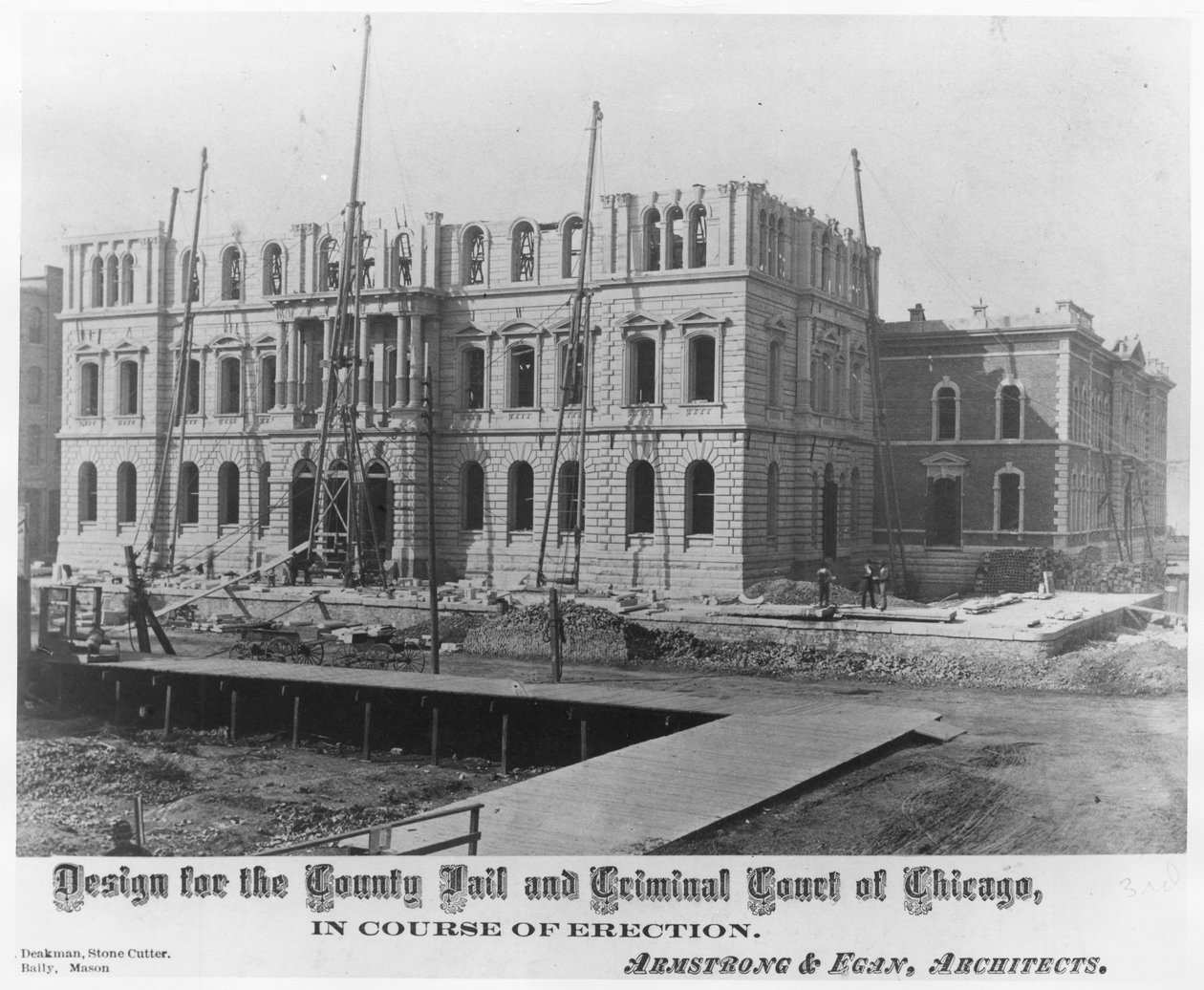 Design for County Jail and Criminal Court of Chicago, under ereksjon, ca. 1883 av American Photographer