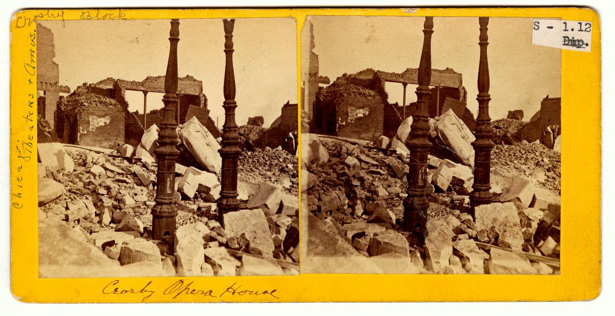 Ruinene av Crosby Opera House etter den store brannen i Chicago, 1871 av American Photographer
