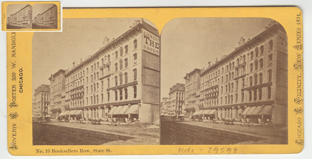 Stereograph of Booksellers Row, Chicago, 1871 (bw-foto på kortfeste) av American Photographer