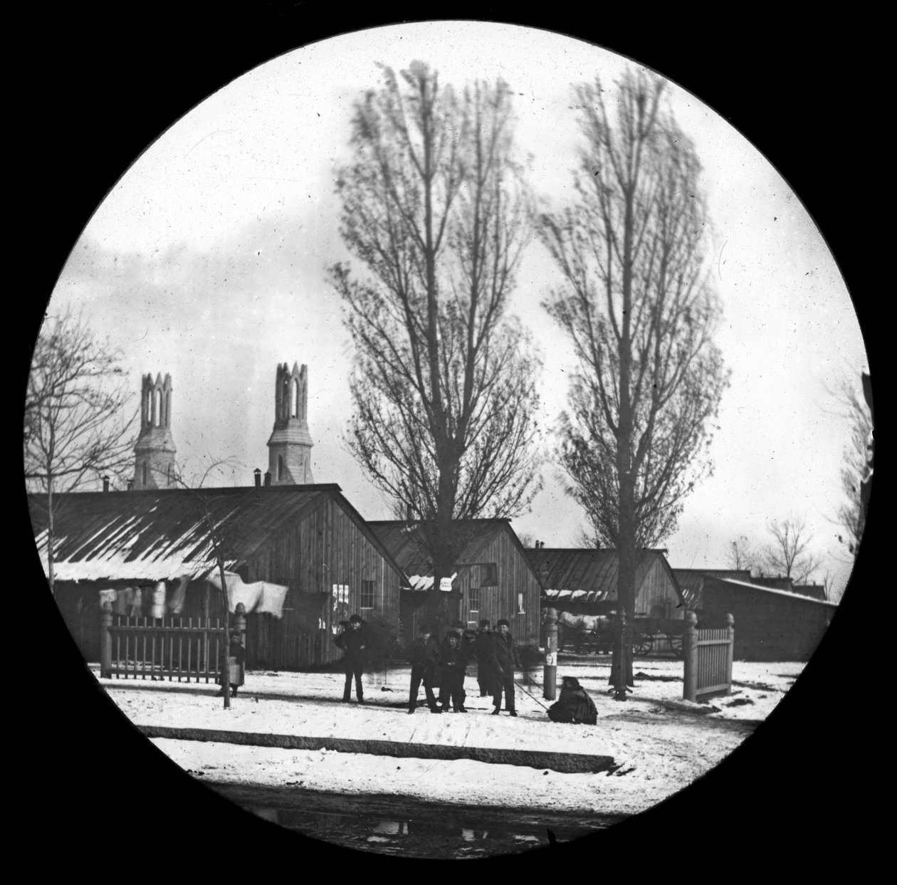 Washington Park Barracks etter Great Chicago Fire, ca. 1871 (glasslyktlys) av American Photographer