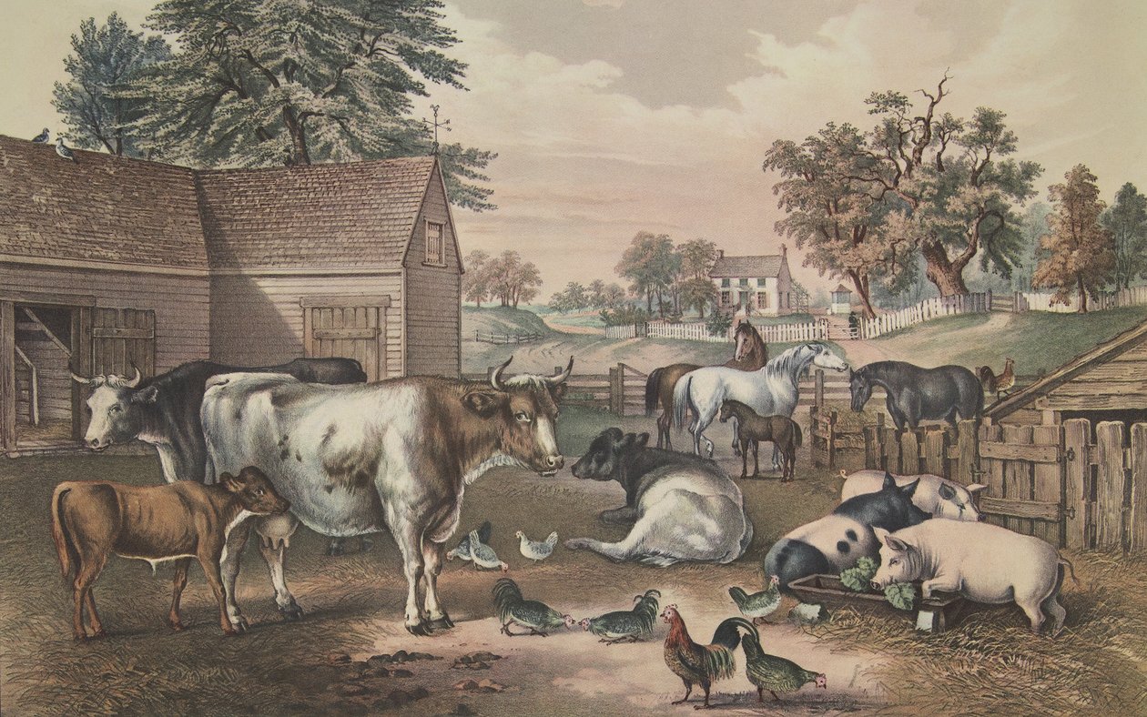 American Farm Yard - Kveld, pub. 1857, Currier & Ives av American School