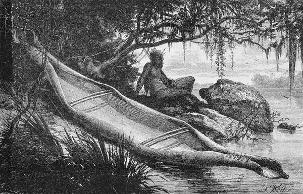 Bark Canoe of Wild Indians, fra Amazonas og Madeira Rivers, av Franz Keller, 1874 av American School