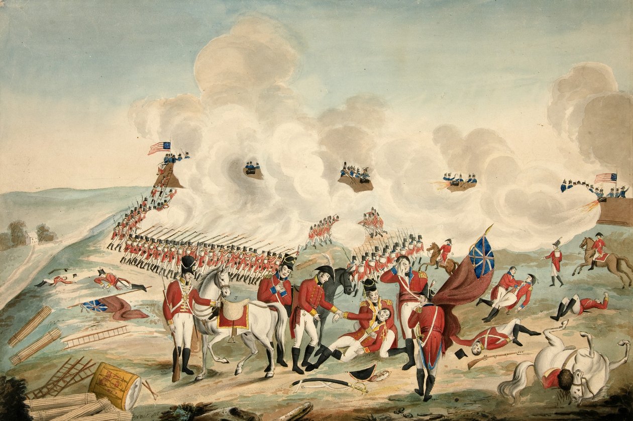 Slaget ved New Orleans og generalmajor Packenhams død den 8. januar 1815, pub. 1815 av American School