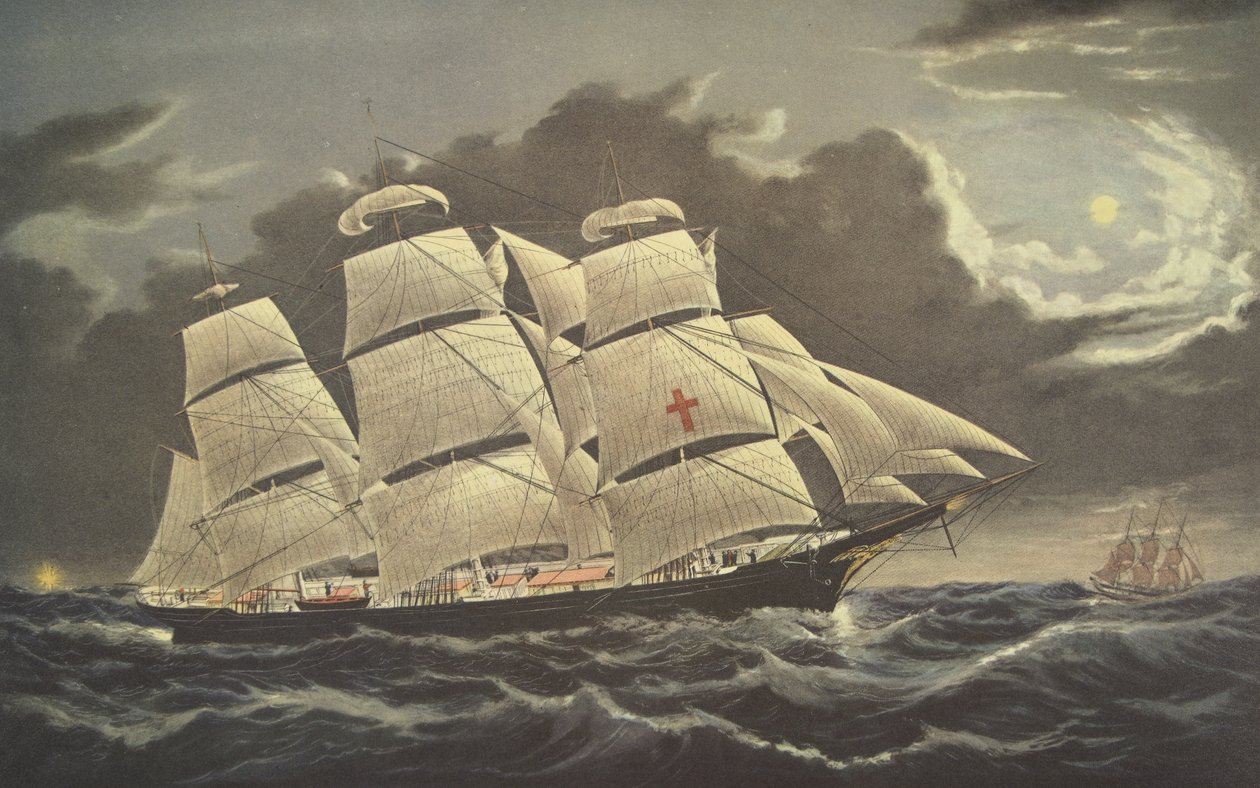 Clipper Ship Dreadnought- off Tuskar Light, pub. 1856, Currier & Ives av American School