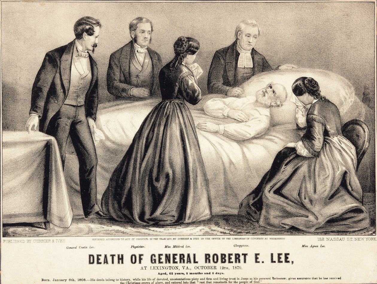 General Robert E. Lee døde i Lexington, Virginia, 12. oktober 1870, i en alder av 62 år, 8 måneder og 6 dager, pub.1870 av American School