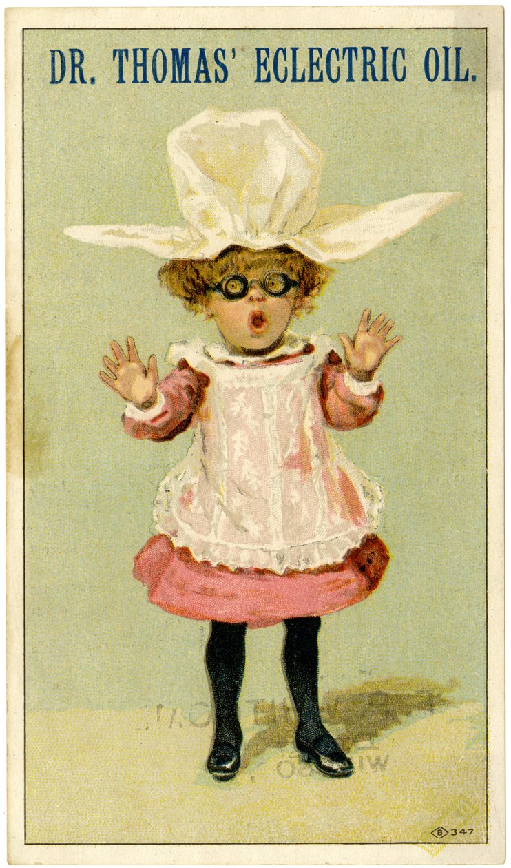 Dr. Thomas Eclectric Oil [handelskort], ca. 1880-1910 (farge litho [varekort]) av American School