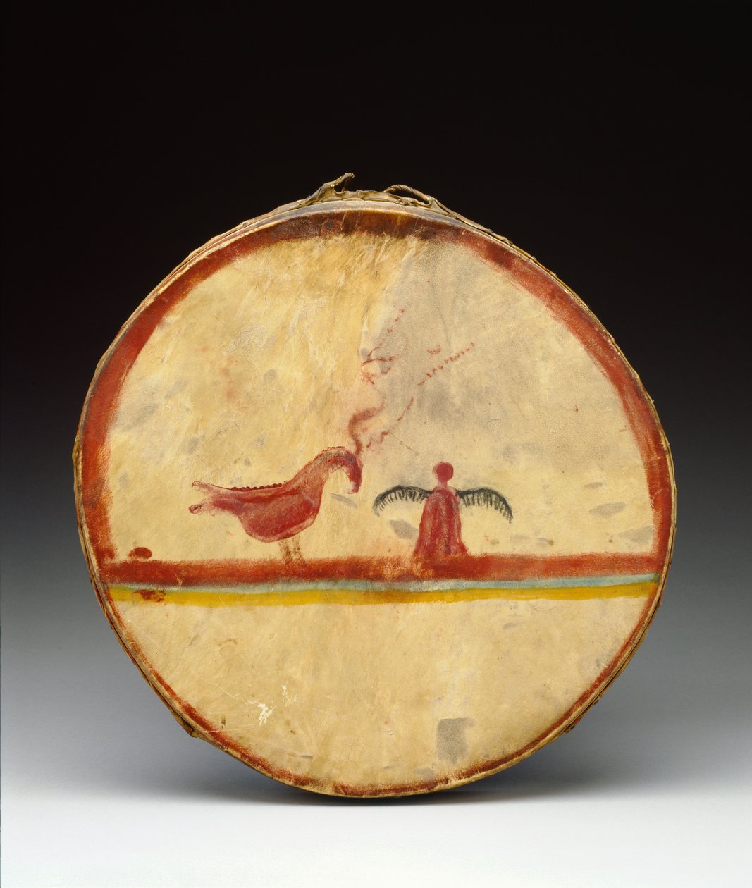 Drum, Chippewa Culture, ca. 1840 (tre, hjorteskinn og pigment) av American School