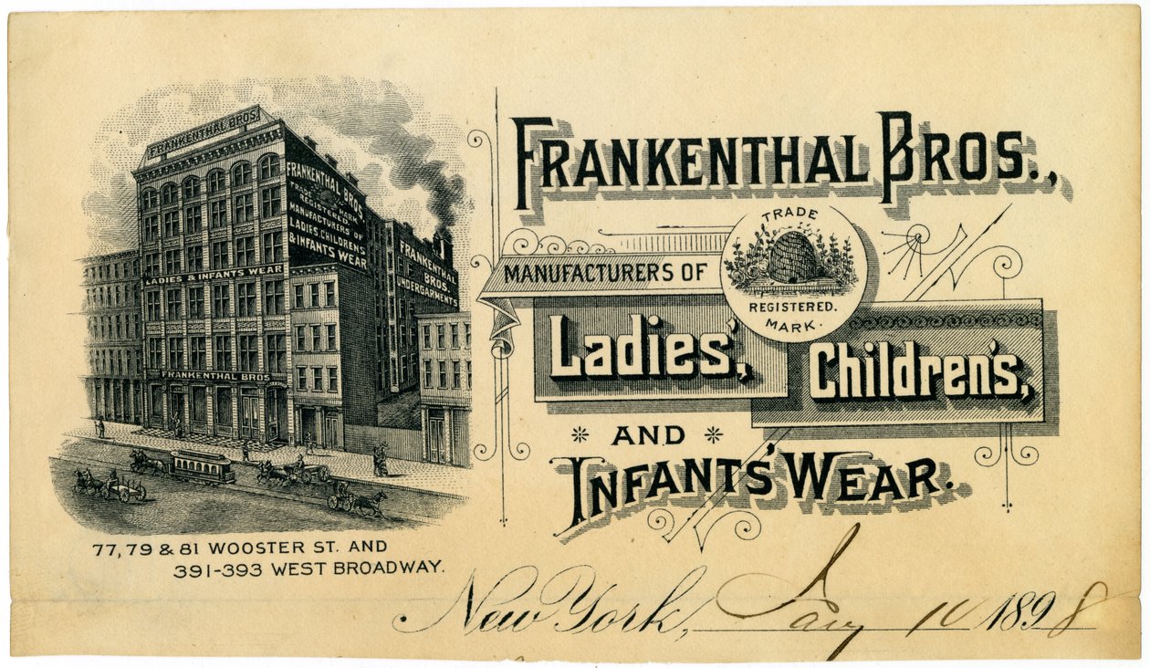 Frankenthal Bros., produsenter av dame-, barne- og spedbarnsklær [handelskort], 1898 av American School