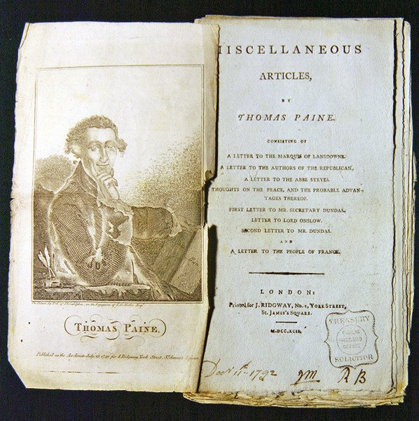 Frontispice to Diverse artikler av Thomas Paine, utgitt i 1791 av American School