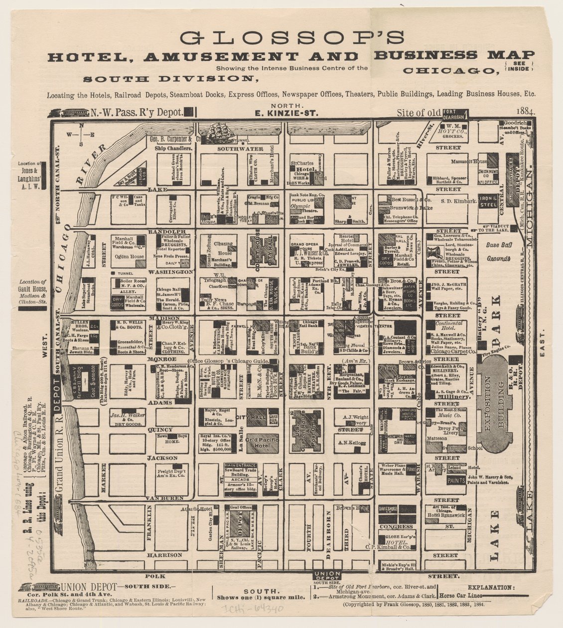 Glossops hotell-, fornøyelses- og forretningskart, ca. 1884 av American School