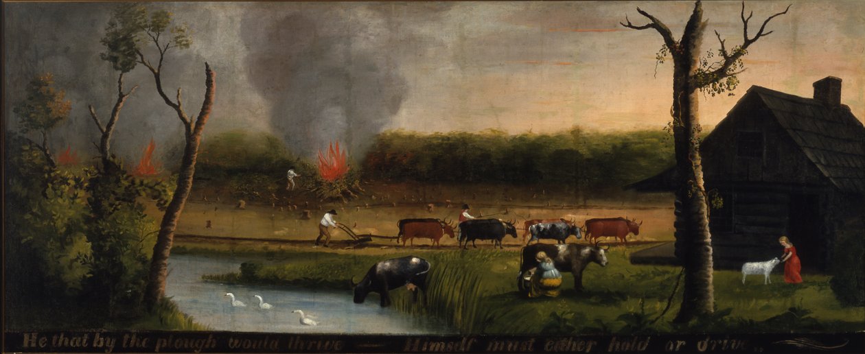Han som ved plogen ville trives? Selv må han enten holde eller kjøre, ca. 1825-50 av American School