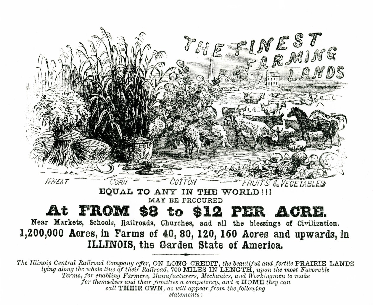 Illinois handbill annonseringsland til salgs av American School