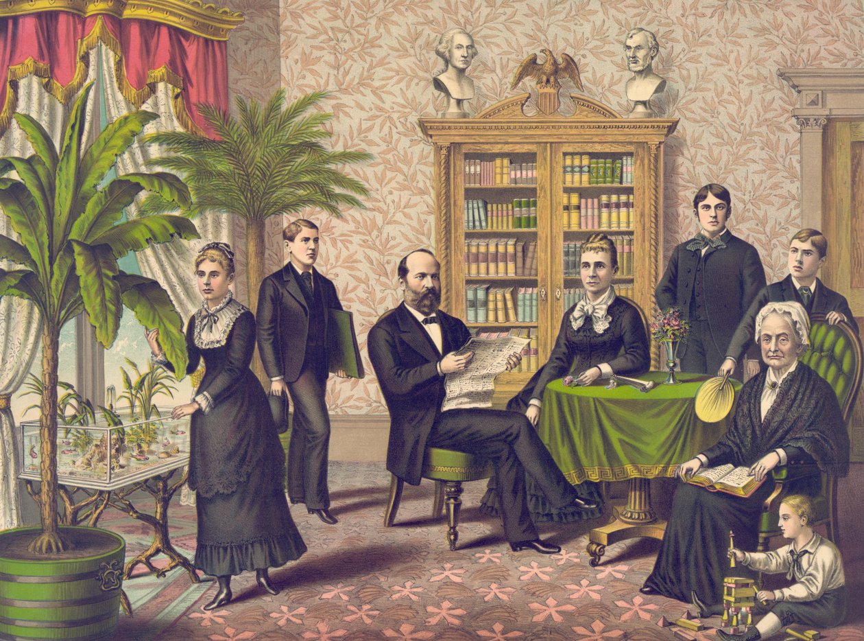 James Garfield og hans familie, pub. Kurz & Allison, ca. 1882 av American School