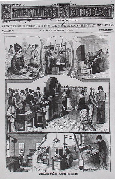 Lorillards tobakksfabrikk, fra Scientific American, 11. januar 1879 av American School