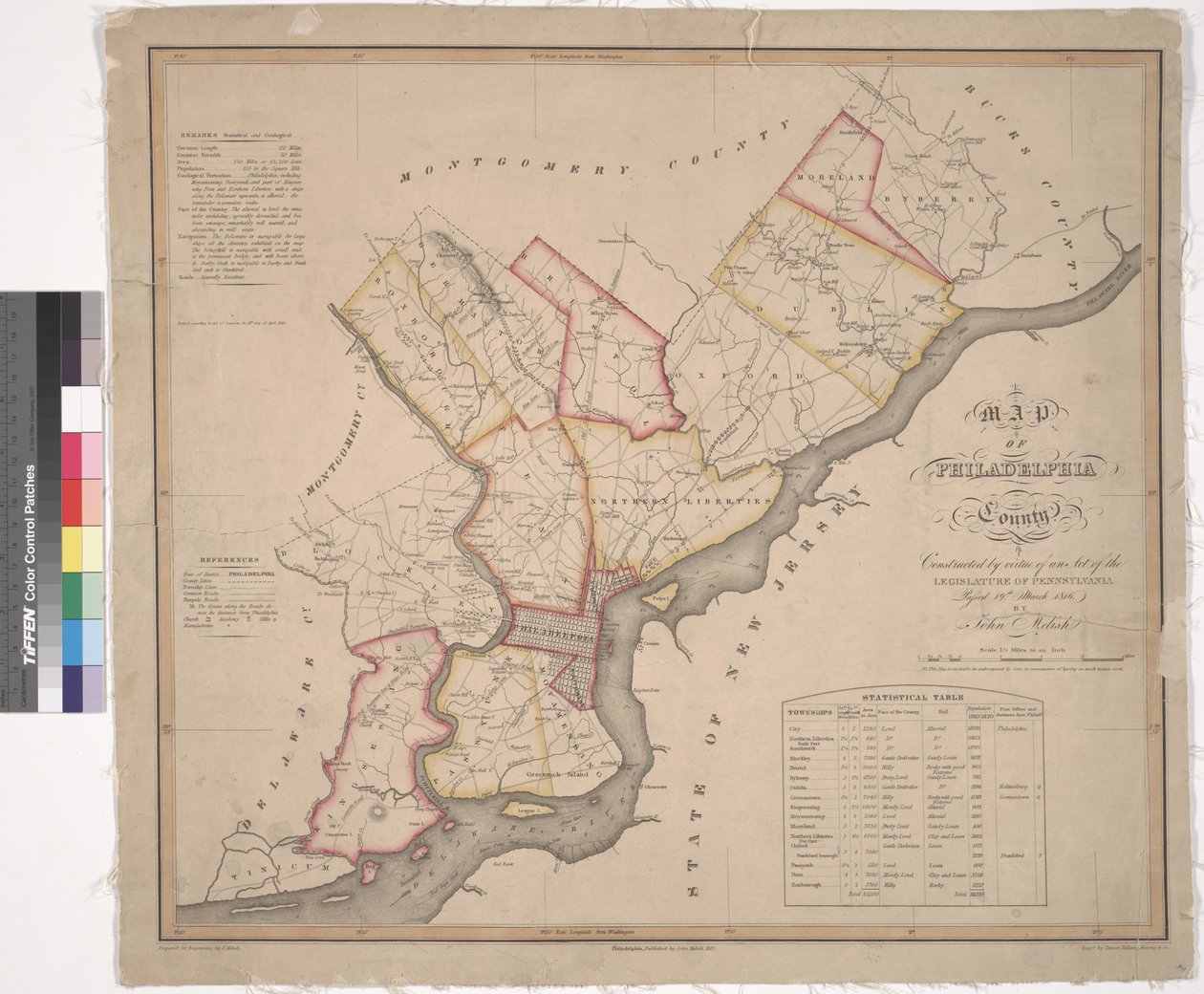 Kart over Philadelphia County, 1819 av American School