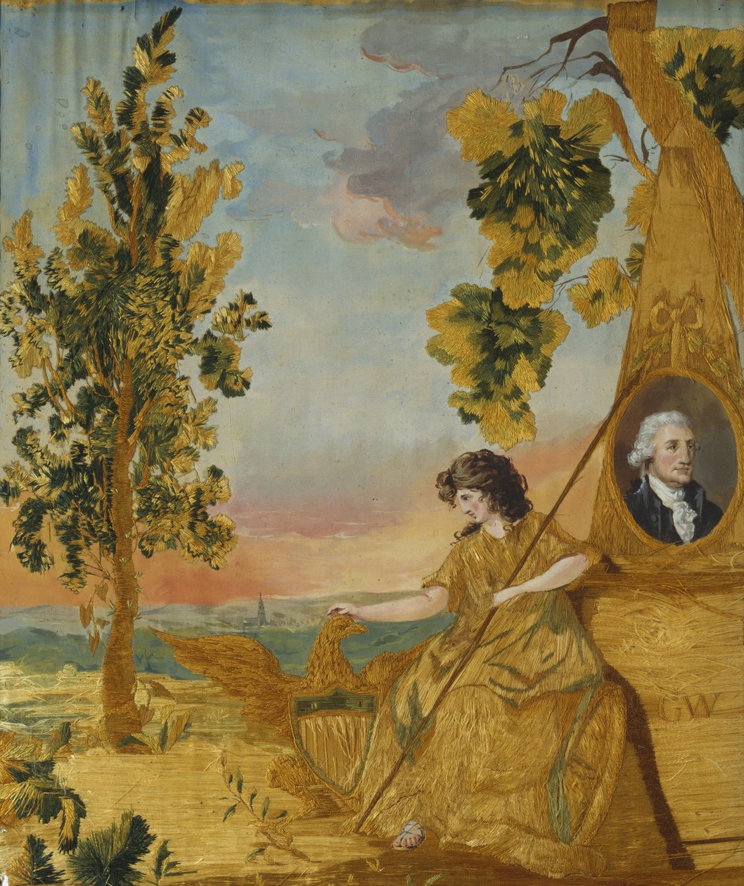 Brodert minnesbilde, ca. 1805-1815 (silke, lin og gouache) av American School