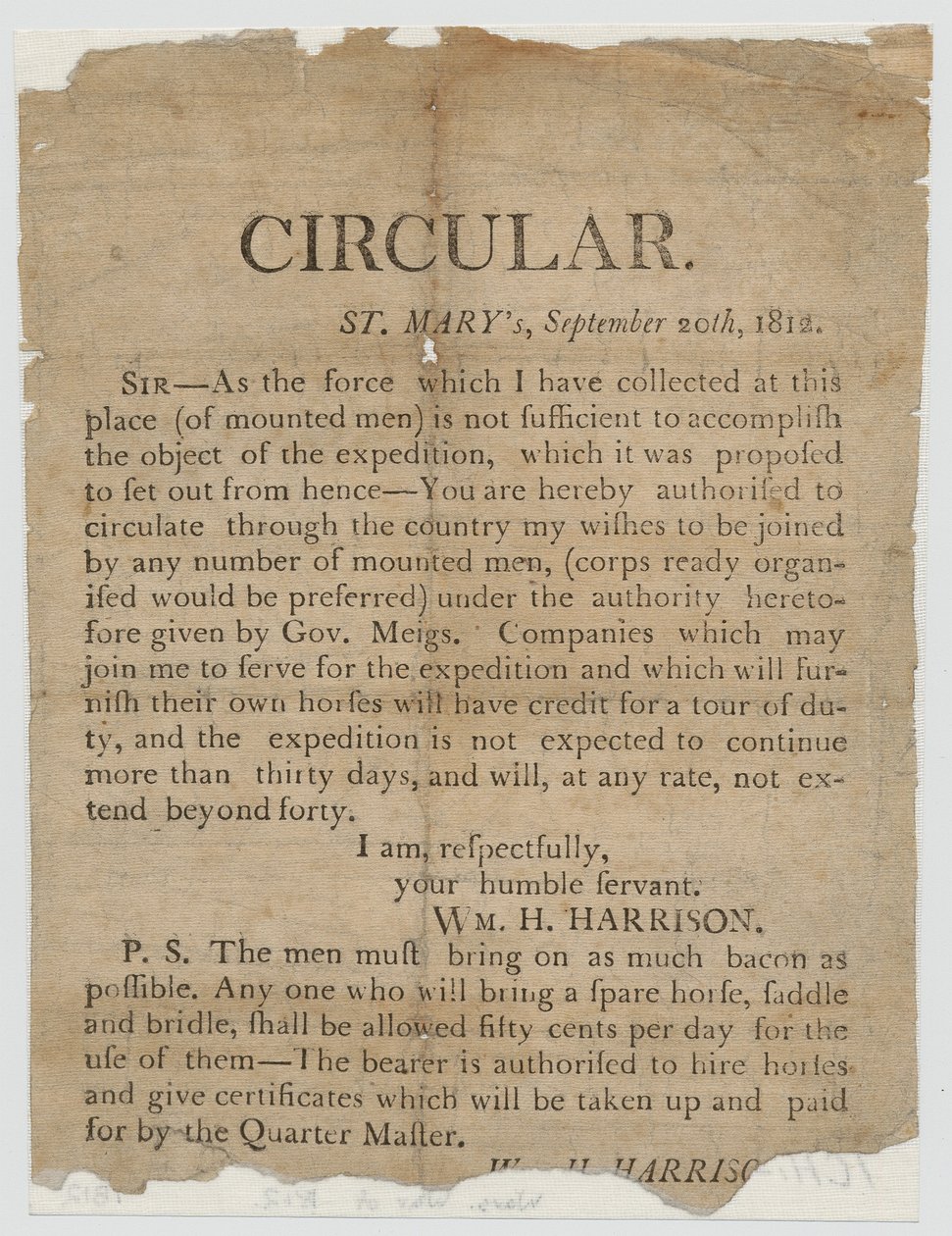 Rekrutteringsplakat for krigen i 1812 av American School