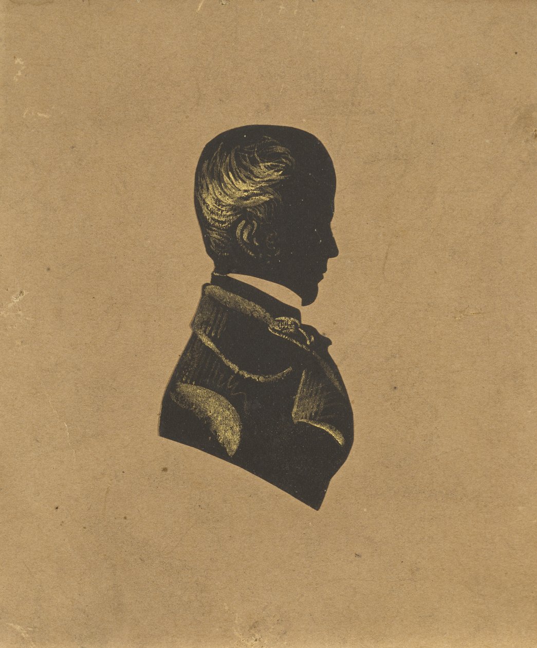 Silhuett av en mann, ca. 1800-1850 (svart papir med forgylt høylys) av American School