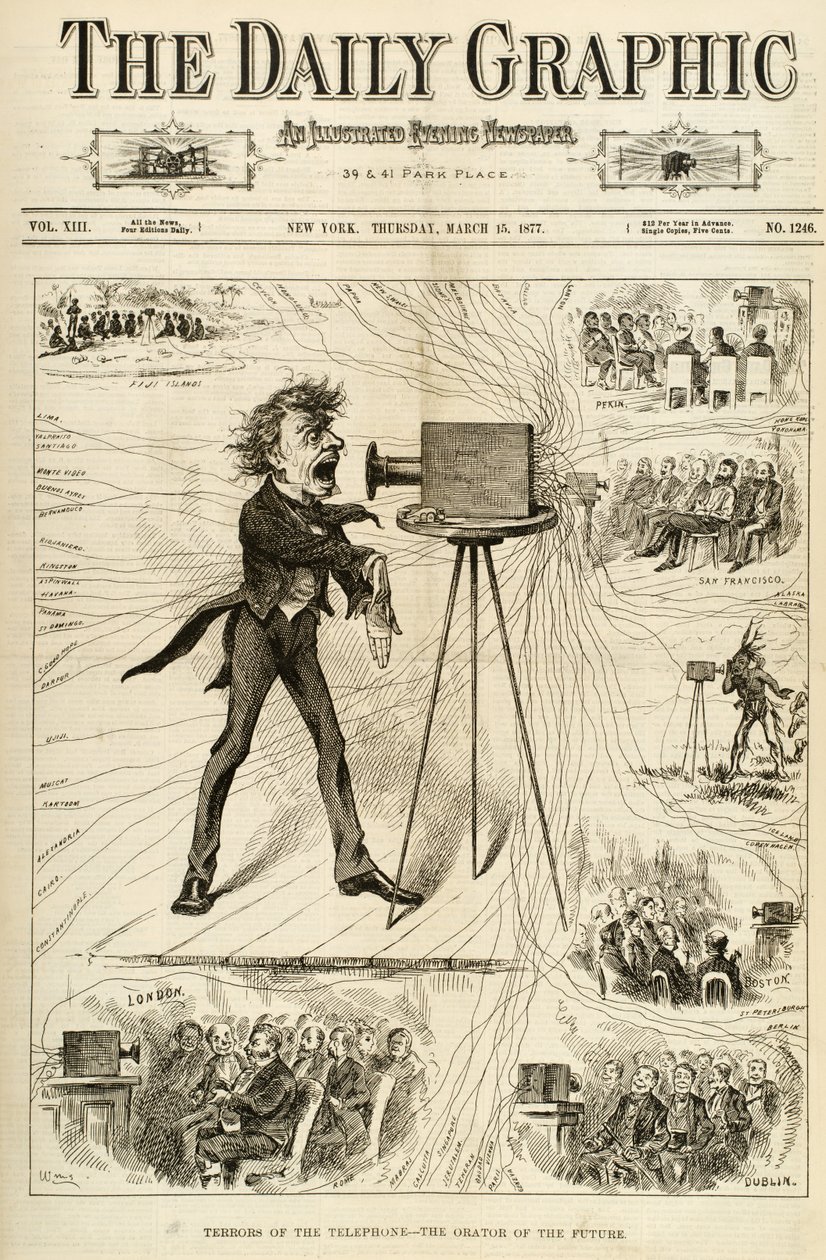 Terrors of the Telephone, illustrasjon fra The Daily Graphic, 15. mars 1877 av American School