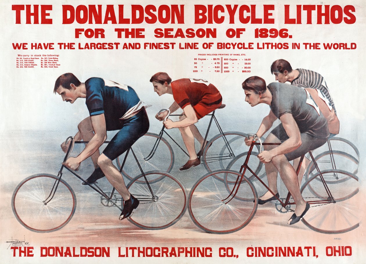 Donaldson Bicycle Lithos for sesongen 1896, pub. 1896 (fargelitografi) av American School
